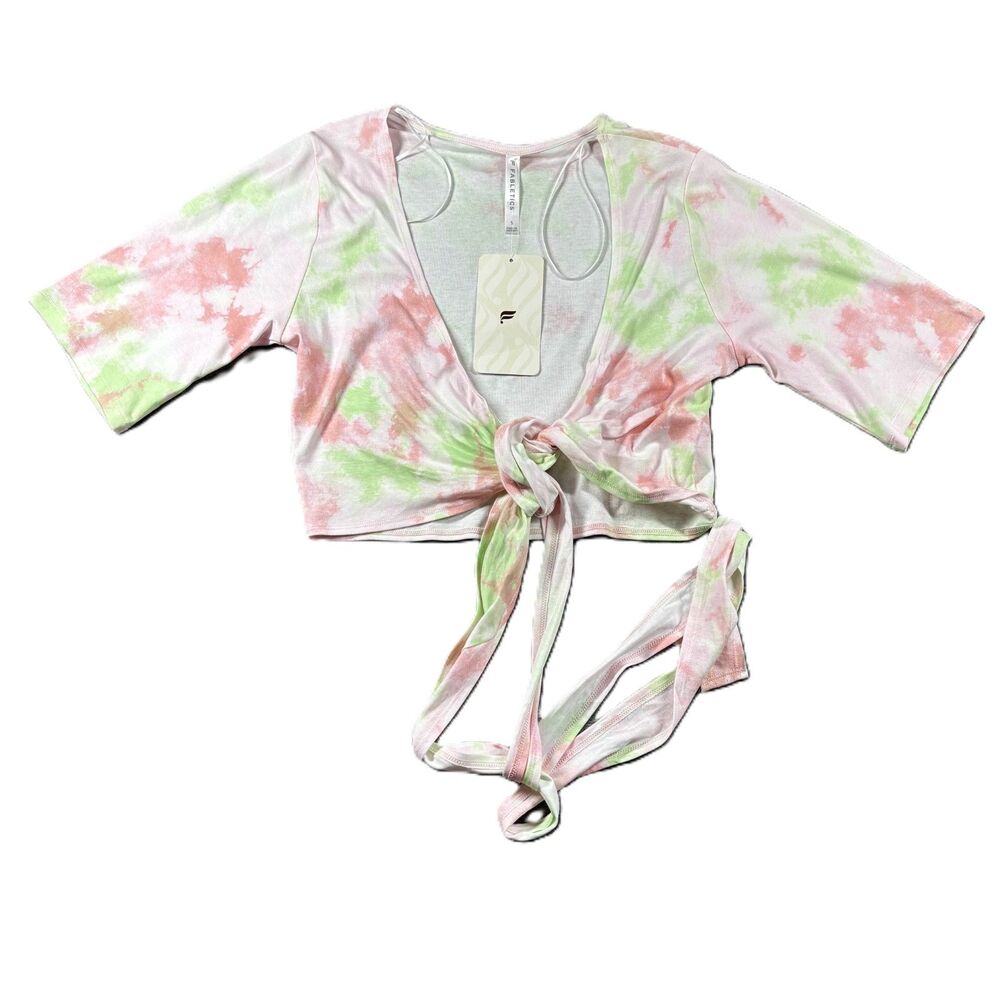 Fabletics Laila Wrap Top NWT Tie Dye Balletcore Activewear Pink Green Small J147